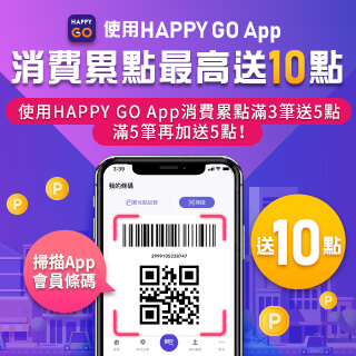使用HAPPY GO App消費累點最高送10點