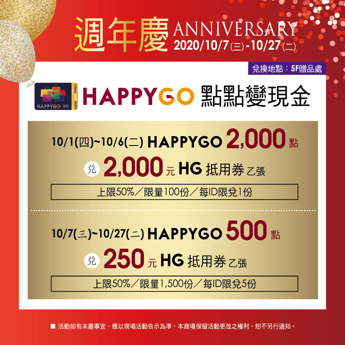 遠企購物中心 週年慶HAPPY GO點點變現金